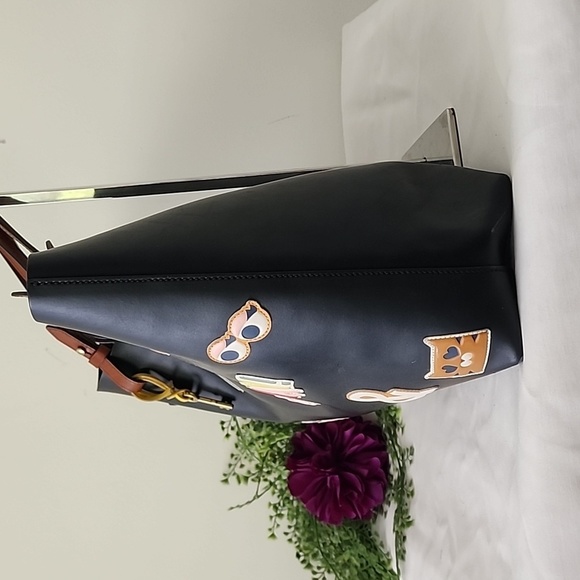 Fossil Rachel Black Multi Leather Magnetic Tote & Shopper Shoulder Bag Purse - Picture 5 of 13